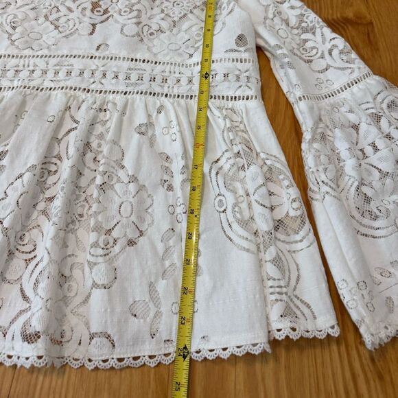 SPELL Clover Lace Blouse Semi Sheer Lattice Trim Crochet Women’s SIZE SMALL - Picture 6 of 12